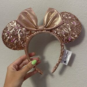 Shanghai Disney Parks Minnie Mouse Headband Ears Rose Gold Sequin